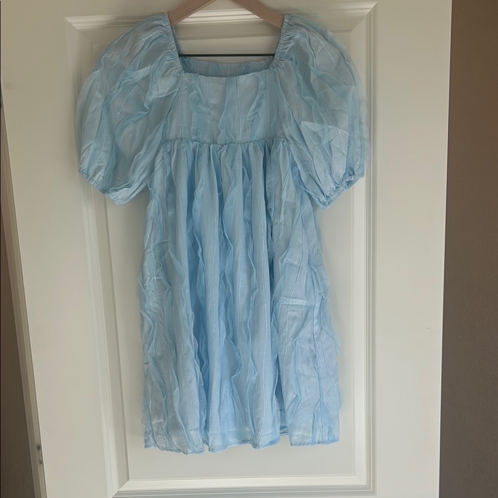 Light Blue Puff Sleeve Dress